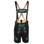 black authentic leather lederhosen men with green embroidery