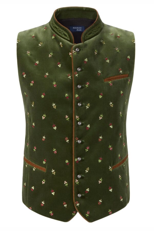 Bavarian green velvet lederhosen vest, traditional German Oktoberfest attire