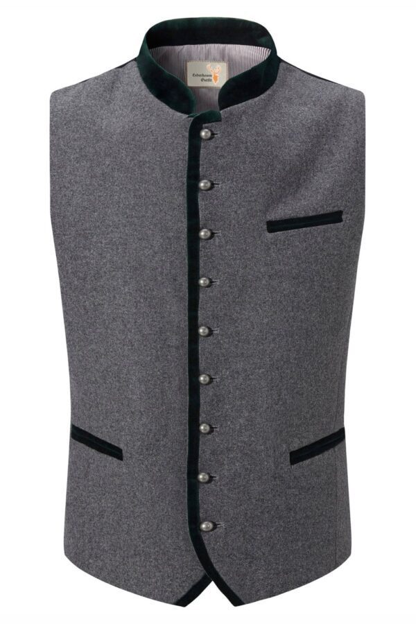 Gray German lederhosen vest, traditional Bavarian attire for Oktoberfest