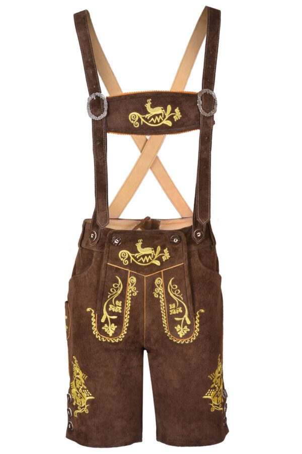Wood brown trachten short lederhosen, traditional Bavarian Oktoberfest outfit for men