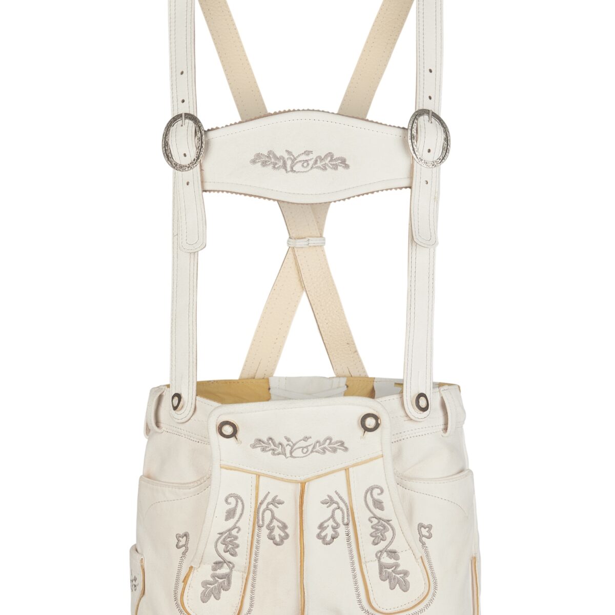 White Bavarian Breeches Authentic Oktoberfest Lederhosen for Sale Embroidery