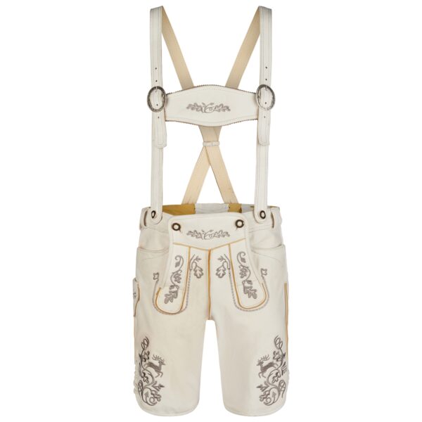 White Bavarian Breeches Authentic Oktoberfest Lederhosen for Sale Front