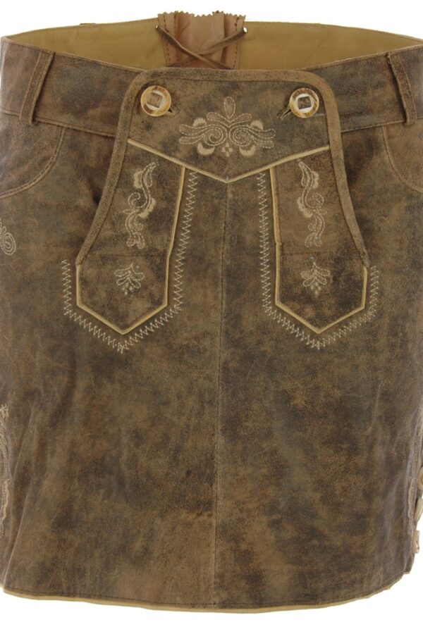Authentic lederhosen skirt for women, front view of traditional Oktoberfest dress