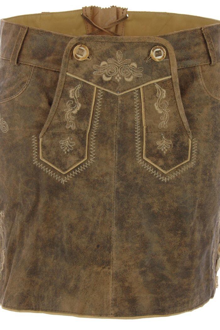 Authentic lederhosen skirt for women, front view of traditional Oktoberfest dress