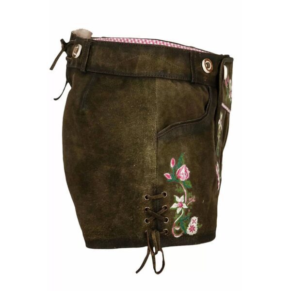 Side of colorful embroidered Oktoberfest lederhosen for women