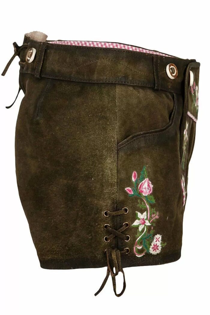 Side of colorful embroidered Oktoberfest lederhosen for women