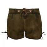 Back view of colorful embroidered Oktoberfest lederhosen for women