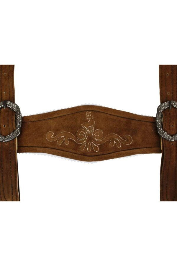 Alpine Charm leather lederhosen suspenders embroidery closeup