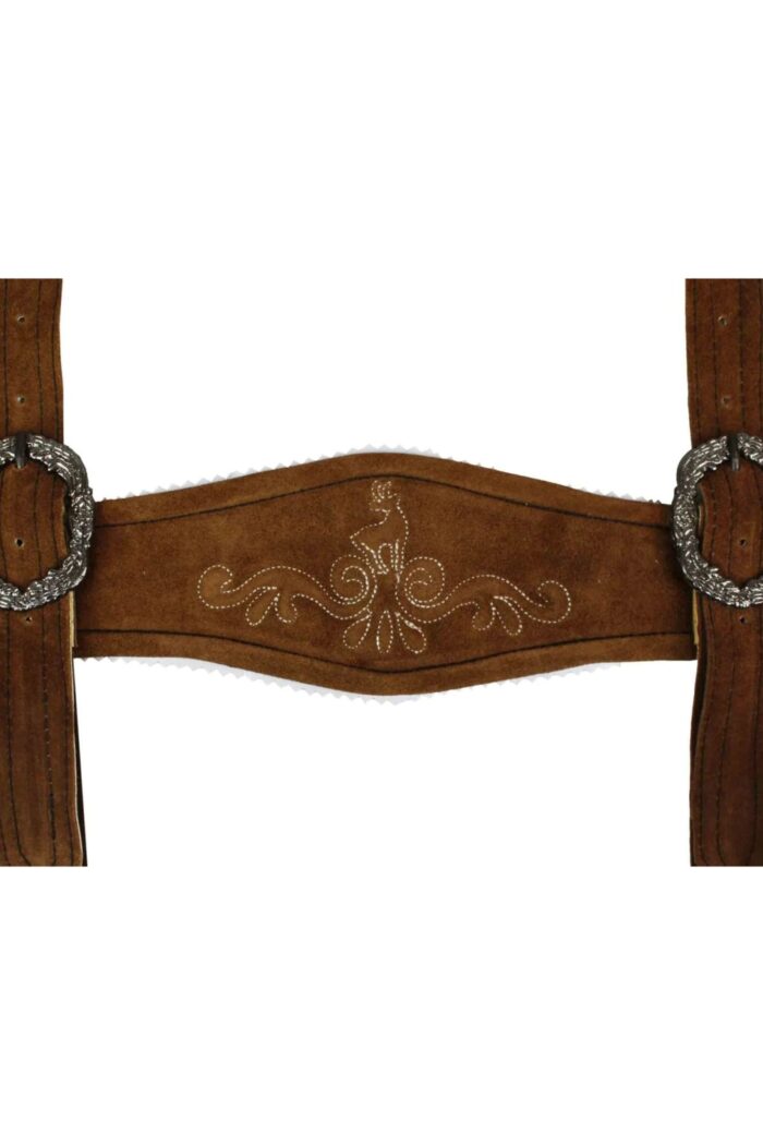 Alpine Charm leather lederhosen suspenders embroidery closeup