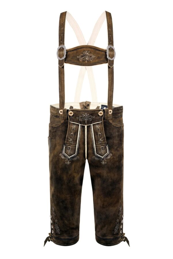 Authentic Bavarian Trachten Bundhosen front view with suspender