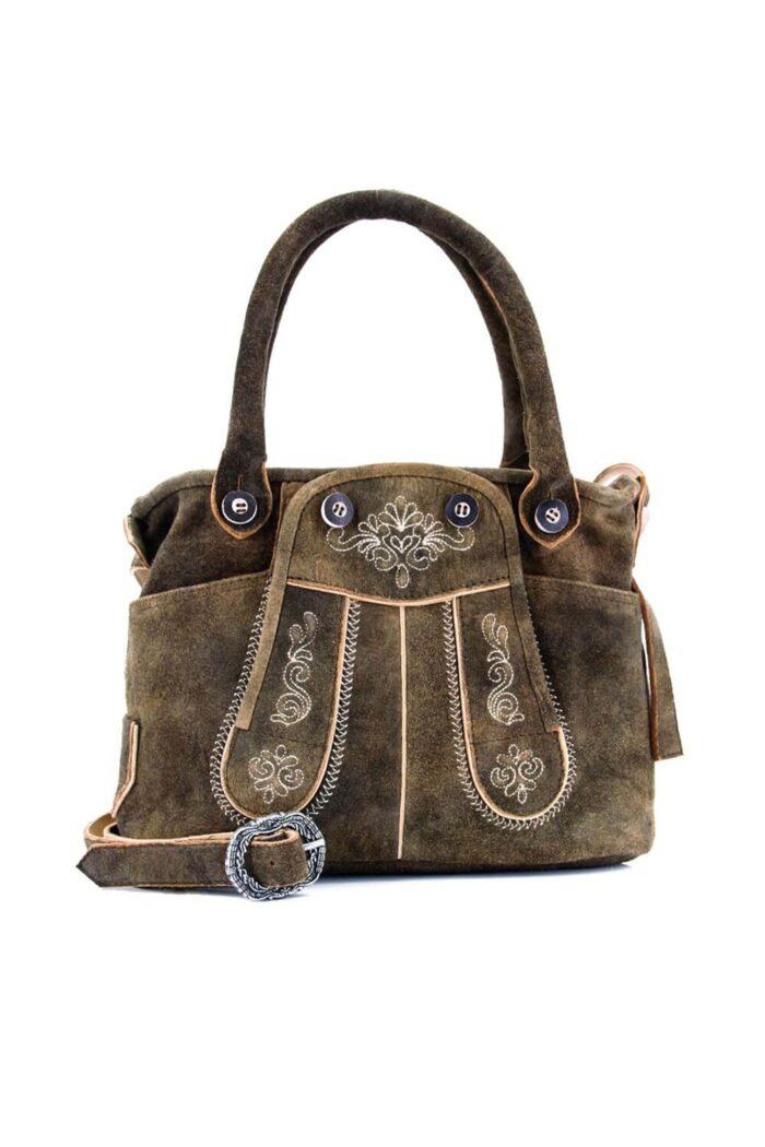Authentic brown suede leather bag for Bavarian Oktoberfest outfit
