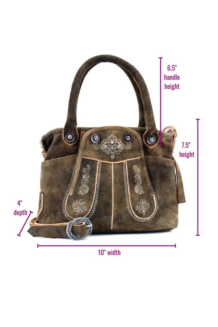 Dimensions of authentic brown suede leather bag
