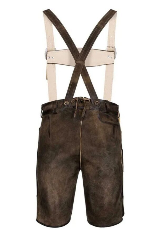 Back of authentic dark brown men’s lederhosen
