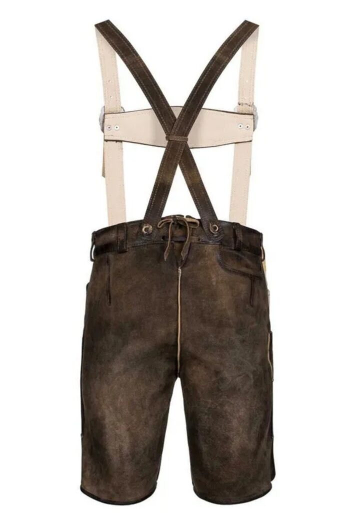 Back of authentic dark brown men’s lederhosen
