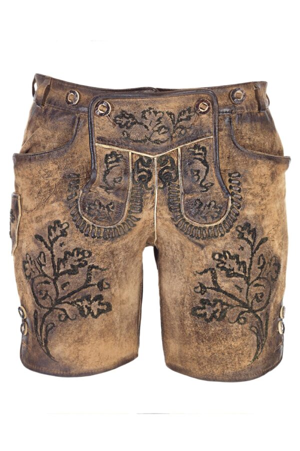 Authentic German women’s lederhosen Bavarian outfit front view in traditional style