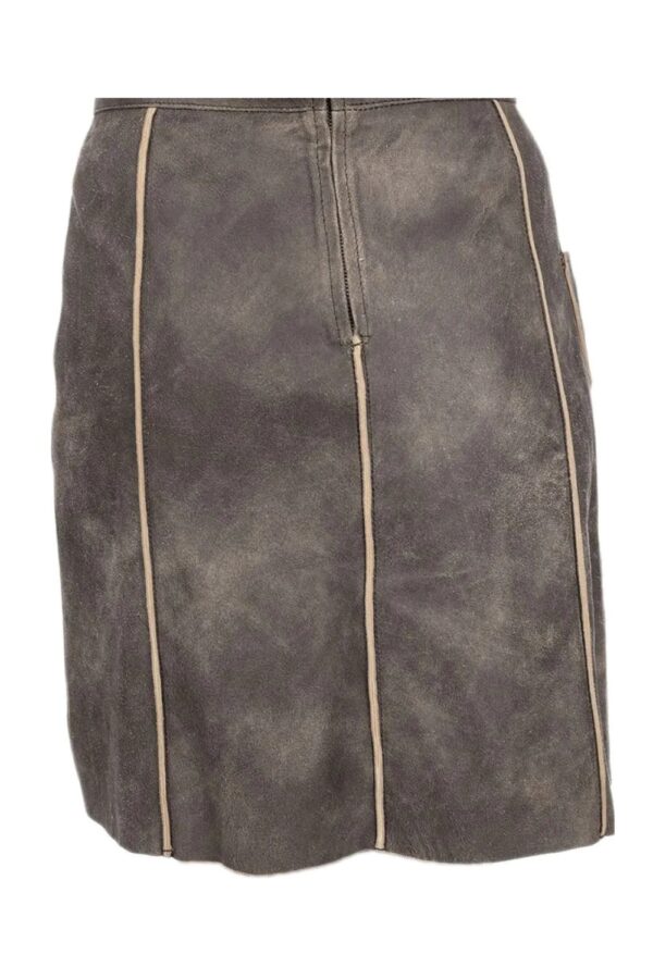 Back of authentic lederhosen skirt for women, traditional Bavarian Oktoberfest outfit
