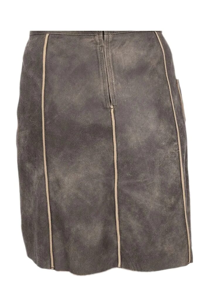 Back of authentic lederhosen skirt for women, traditional Bavarian Oktoberfest outfit
