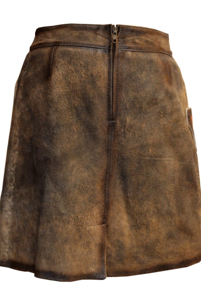 Back of authentic lederhosen skirt for women, traditional Oktoberfest costume in Bavarian style