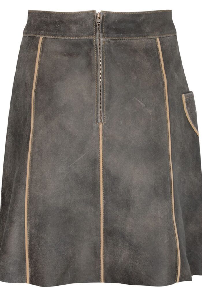 Back of authentic lederhosen skirt for women, traditional Oktoberfest costume with Bavarian style