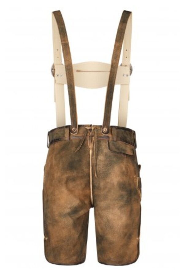 Brown authentic Bavarian lederhosen for men back view