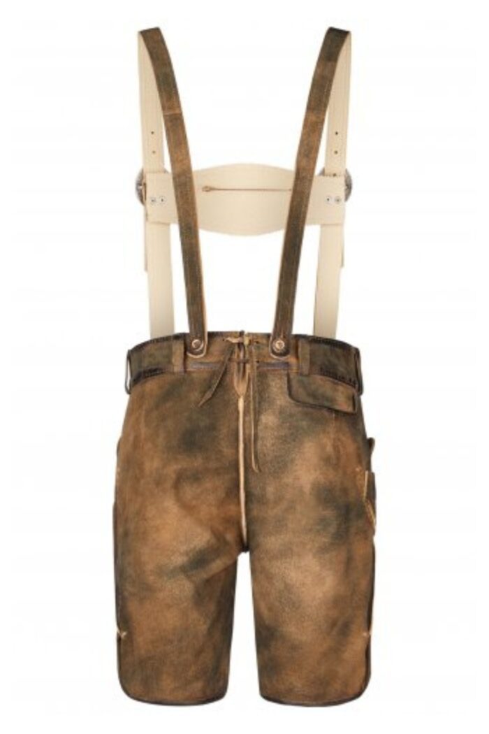 Brown authentic Bavarian lederhosen for men back view