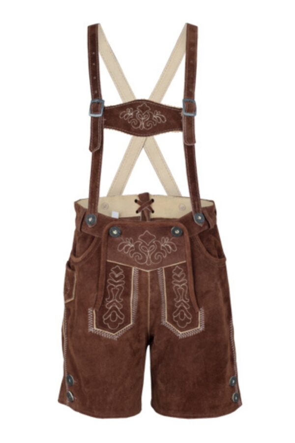 Brown German Oktoberfest lederhosen costume for kids front view