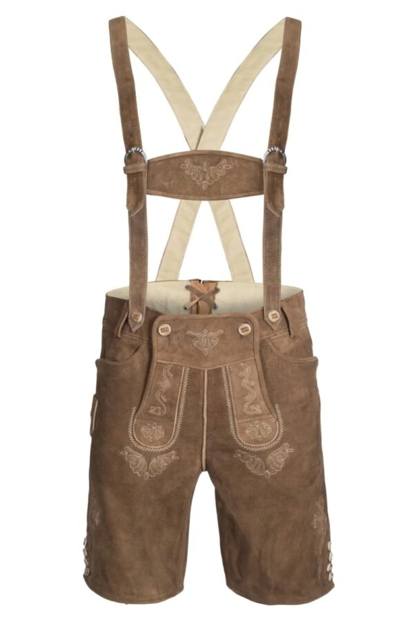 Brown men’s lederhosen, authentic Oktoberfest clothing for traditional Bavarian look