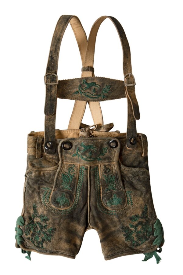 Dark brown kids lederhosen Oktoberfest Bavarian outfit front view