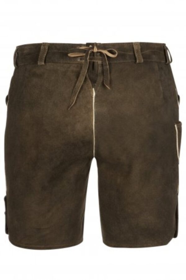 Dark brown traditional Bavarian lederhosen for women back view
