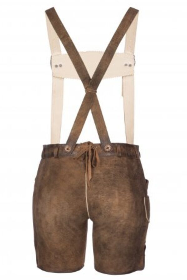 Floral embroidered brown German lederhosen for women back view