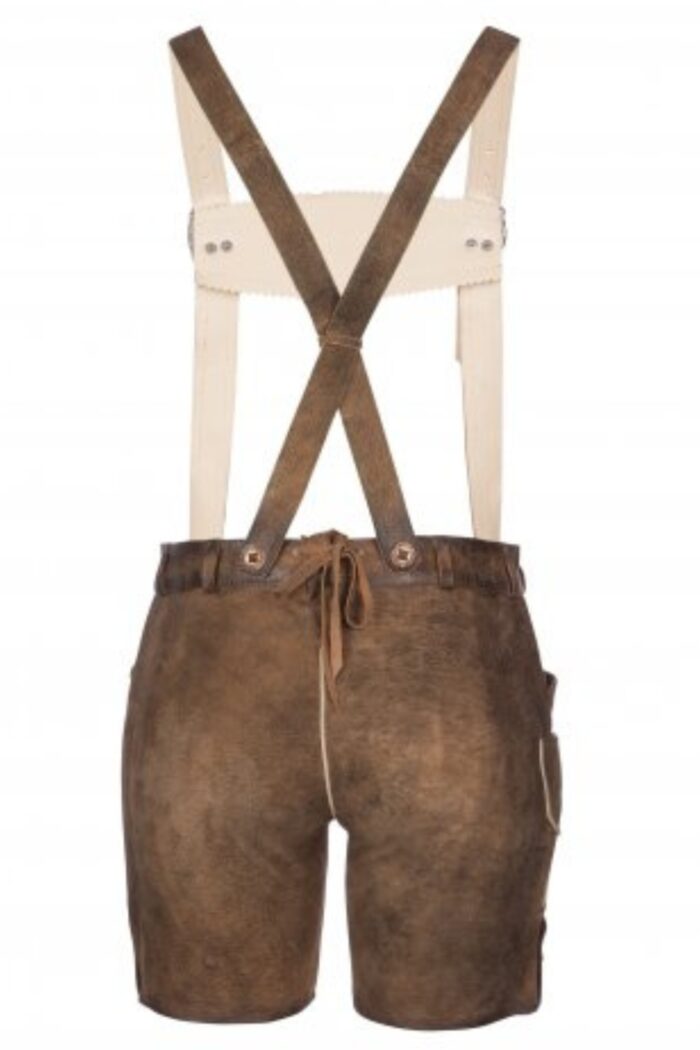 Floral embroidered brown German lederhosen for women back view
