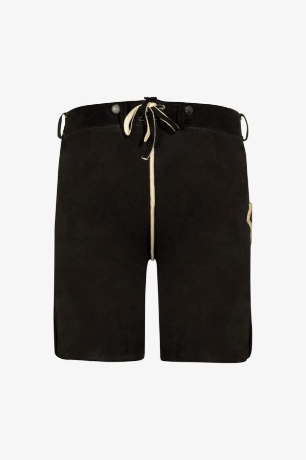Floral embroidered dark Bavarian lederhosen back view