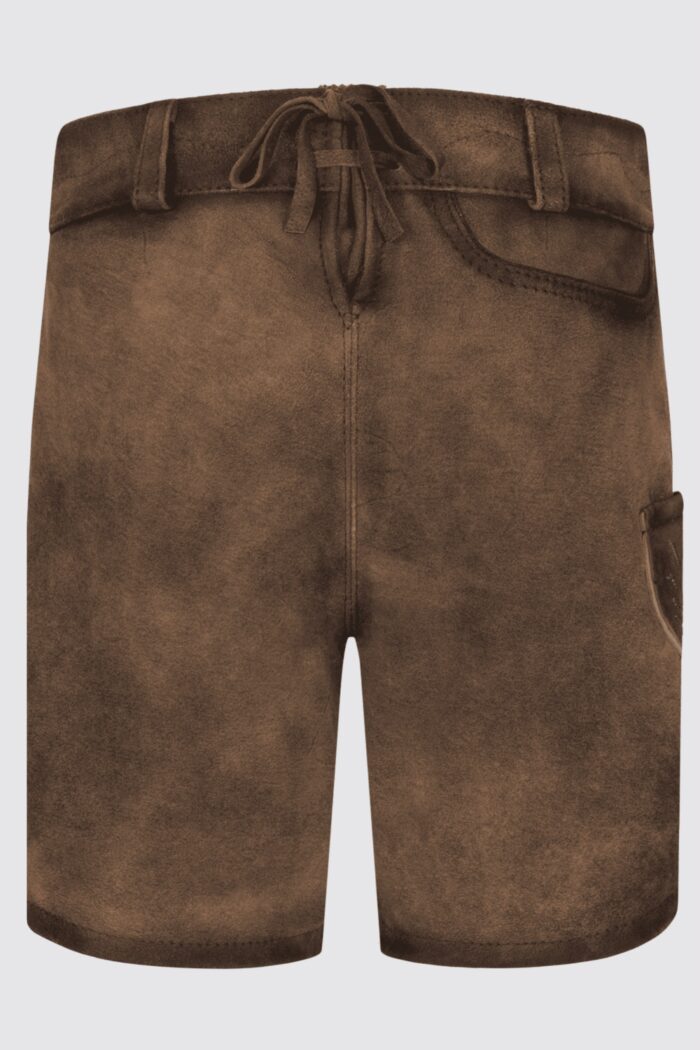 Back of kids dark brown traditional lederhosen