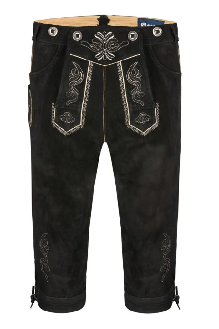 Front view of Midnight Bavarian black Bundhosen