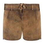 Back of Antique brown women’s lederhosen with beige embroidery