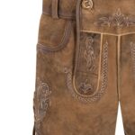 Beige embroidery of antique brown women’s lederhosen