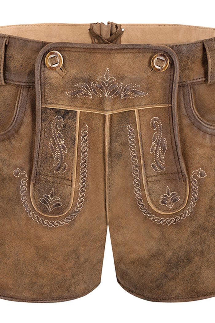 Antique brown women’s lederhosen with beige embroidery
