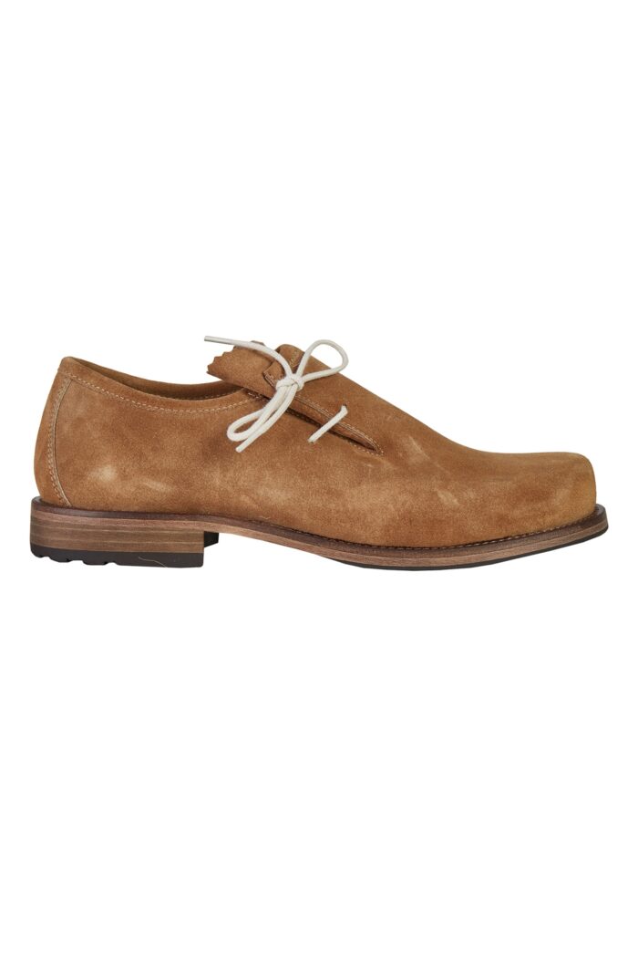 Side of Authentic suede lederhosen shoes in camel brown