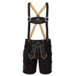 Authentic black lederhosen for men with traditional Bavarian embroidery