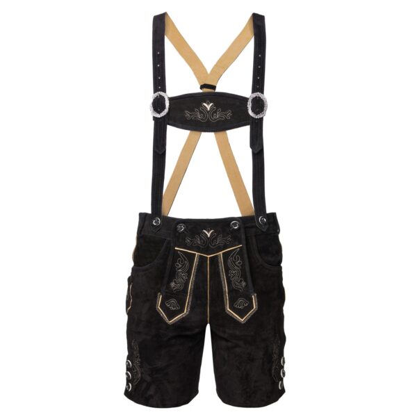 Authentic black lederhosen for men with traditional Bavarian embroidery