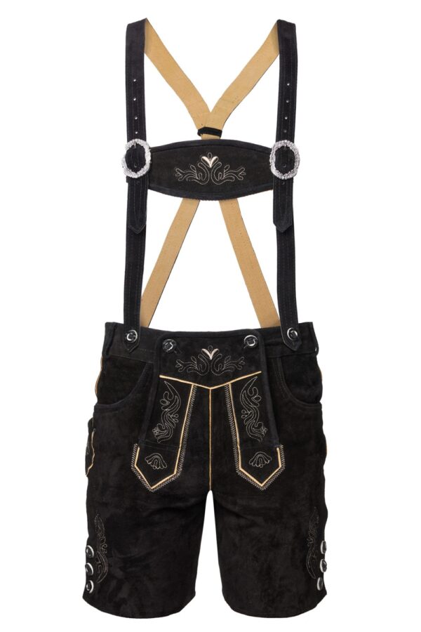 Authentic black lederhosen for men with traditional Bavarian embroidery