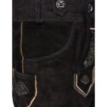 Pocket of authentic black lederhosen with traditional Bavarian embroidery