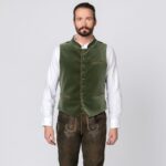 Authentic men’s lederhosen vest in olive green, front view