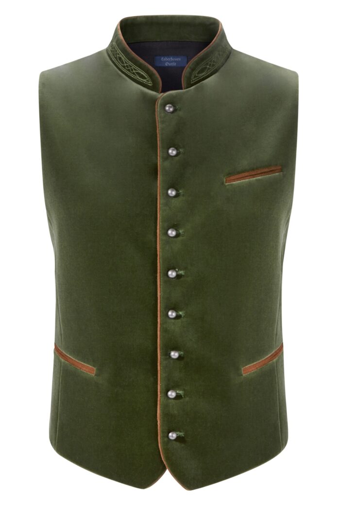 Authentic men’s lederhosen vest in olive green