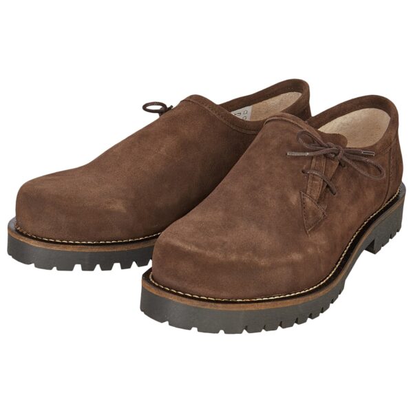 Handcrafted Bavarian shoes in dark brown suede