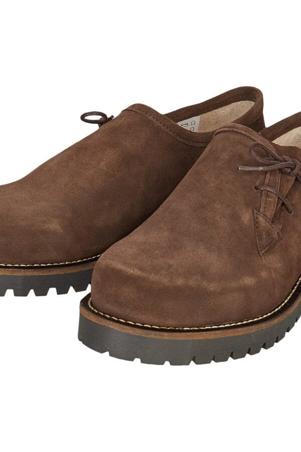 Handcrafted Bavarian shoes in dark brown suede