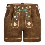 Women's floral embroidered lederhosen in soft brown suede