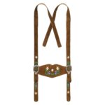 Suspender of women's floral embroidered lederhosen in soft brown suede