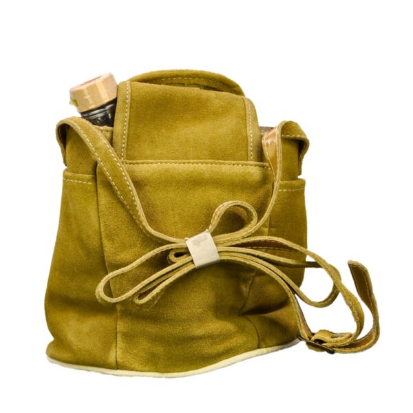 Olive green suede shoulder bag back view