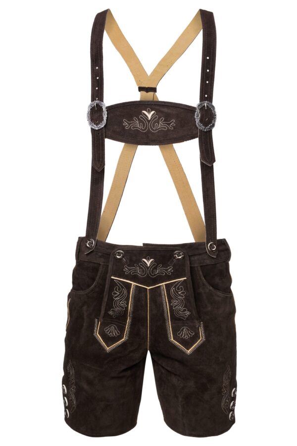 Handcrafted Trachten lederhosen in deep forest brown